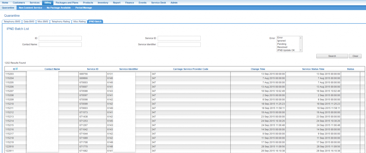 IPND Batch Screen