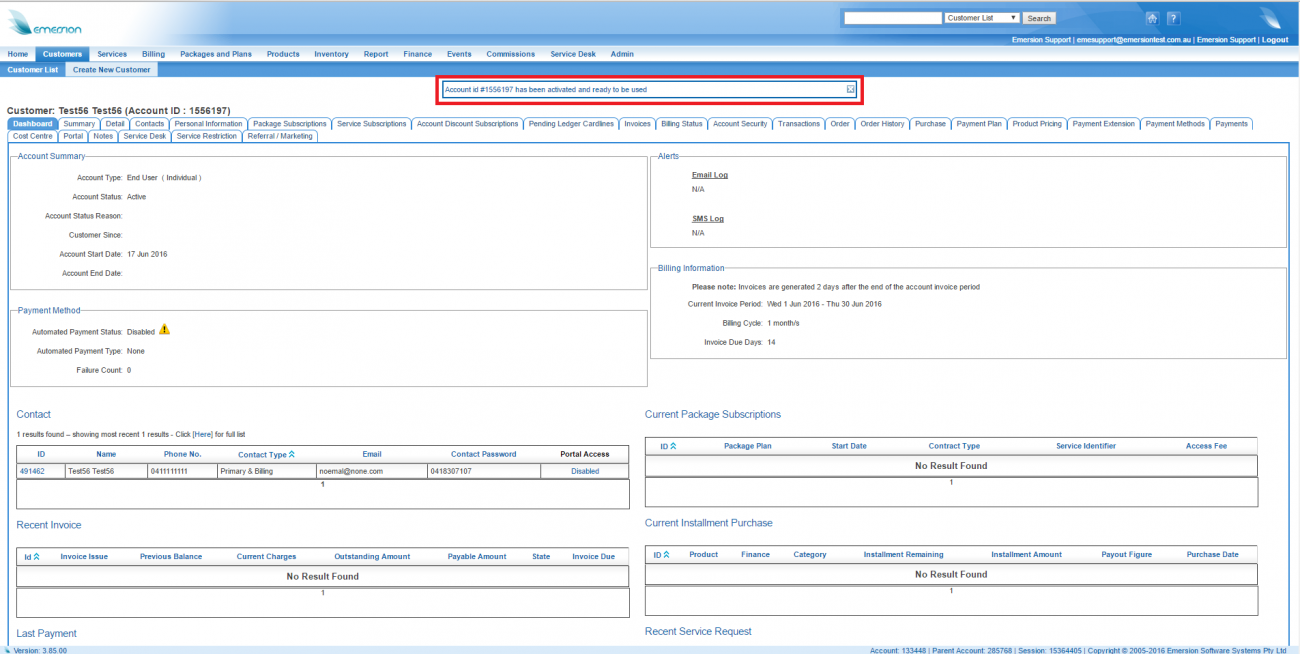 The Customer Screen after completing the Create Customer wizard
